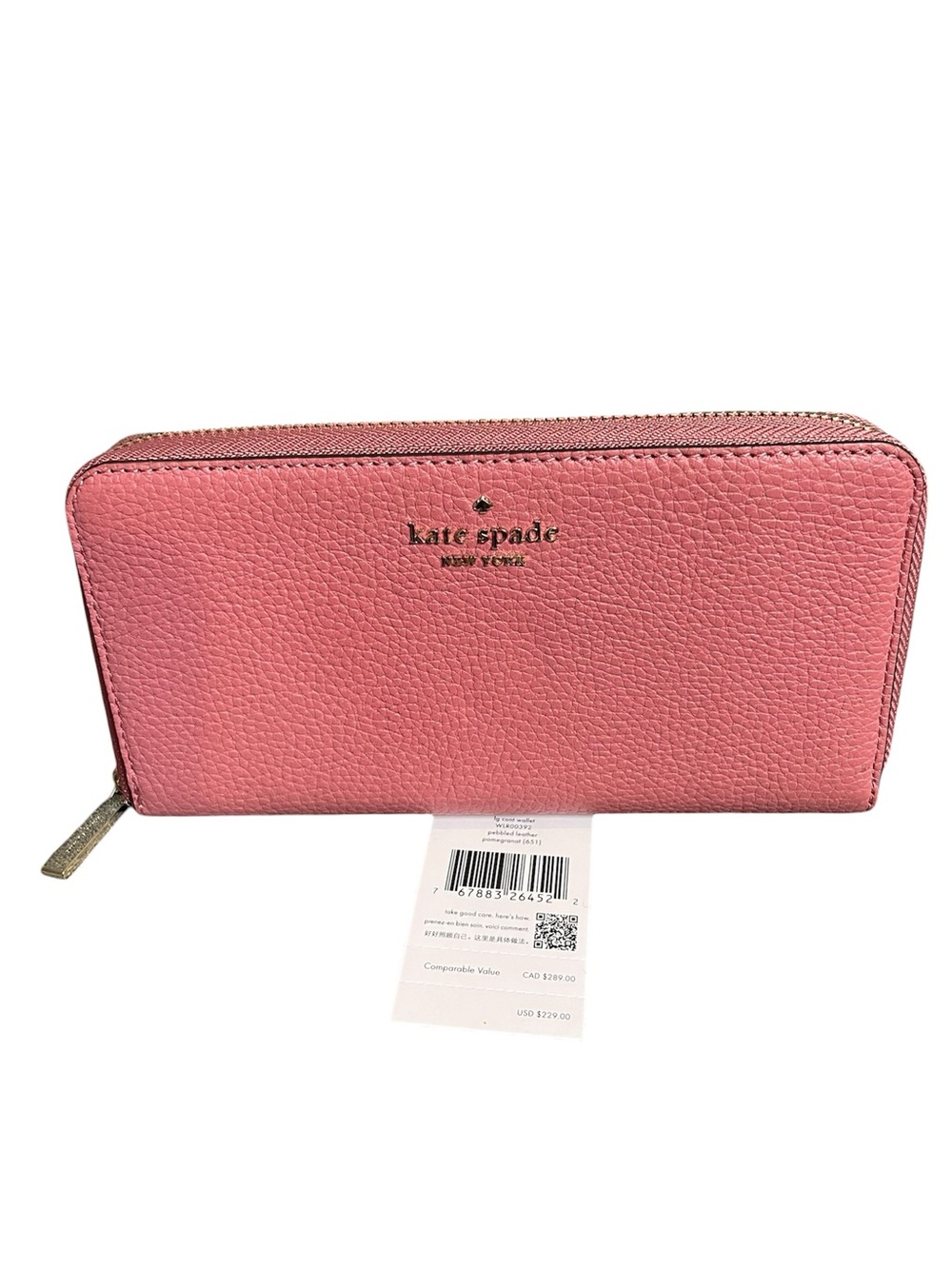 Kate Spade Pebbled Leather Continental Full Zip Wallet - Pomegranate